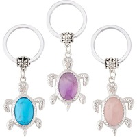 3pcs Turtle Keychains Natural Amethyst Rose Quartz Keychains Alloy Synthetic Turquoise Sea Turtle Keyrings for Women Backpack