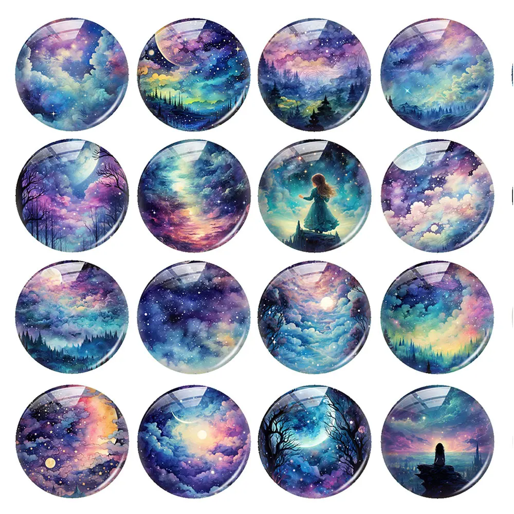 Random Mixed Round/Oval/Square Polar Lights Aurora Polaris Photo Glass Cabochon Flatback Demo Cameo For Diy Jewelry Making