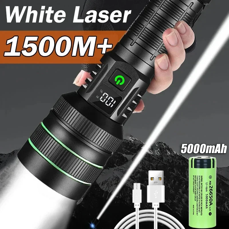 Powerful Super Long Range White Laser Flashlight 80W LED Zoomable Tactical Torch Outdoor High Power Camping Hunting Lantern