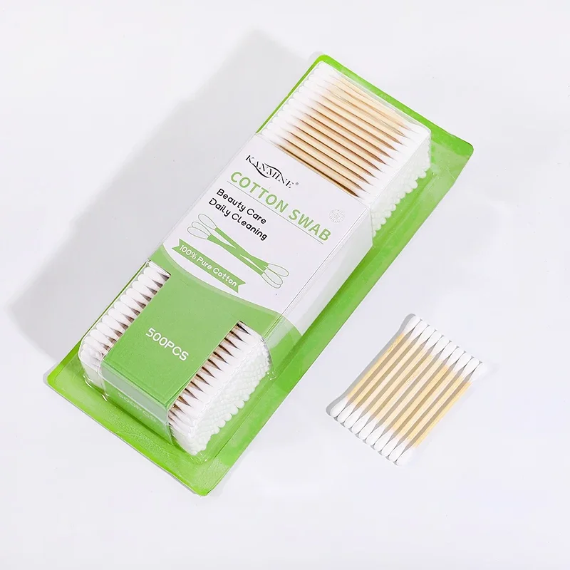 500pcs baby Bamboo  cotton swab q tips cotton swab with blister card for baby care