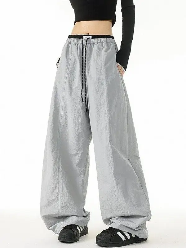 

Спортивные брюки свободного кроя с высокой талией, прямые, повседневные, для мужчин и женщин, в пол, с дизайнерским вырезом