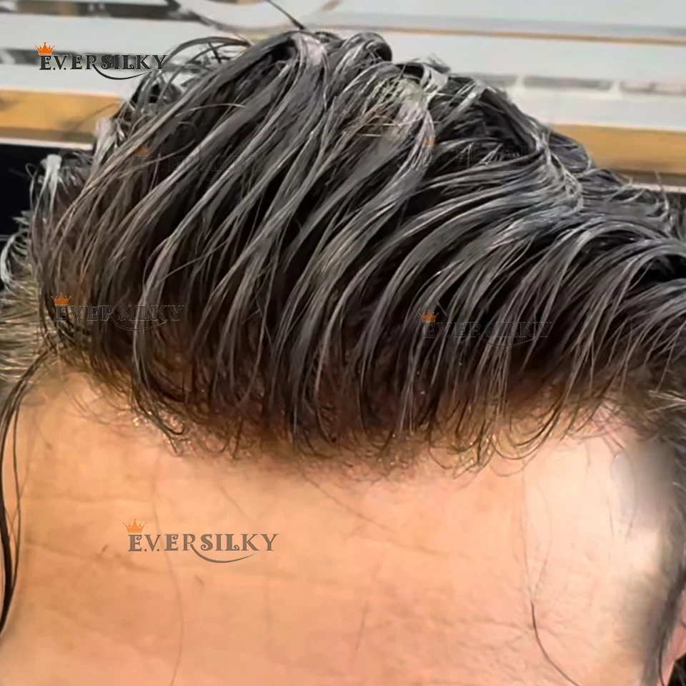 

Мужской парик-накладка (тупе) из ультратонкой кожи 0.02 мм, плотность 80%, цвет пепельно-русый/серый, 540 # 1B65 Черный протез из натуральных человеческих волос с невидимой микроосновой V-loop