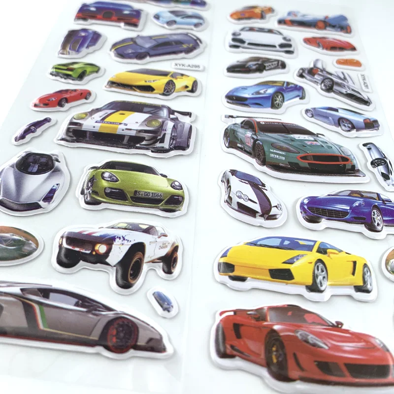 12 Sheets/Set Cartoon Car Sticker 3D Bubble Stickers Scrapbooking for Kids Home Decor Diary Notebook Label Toy