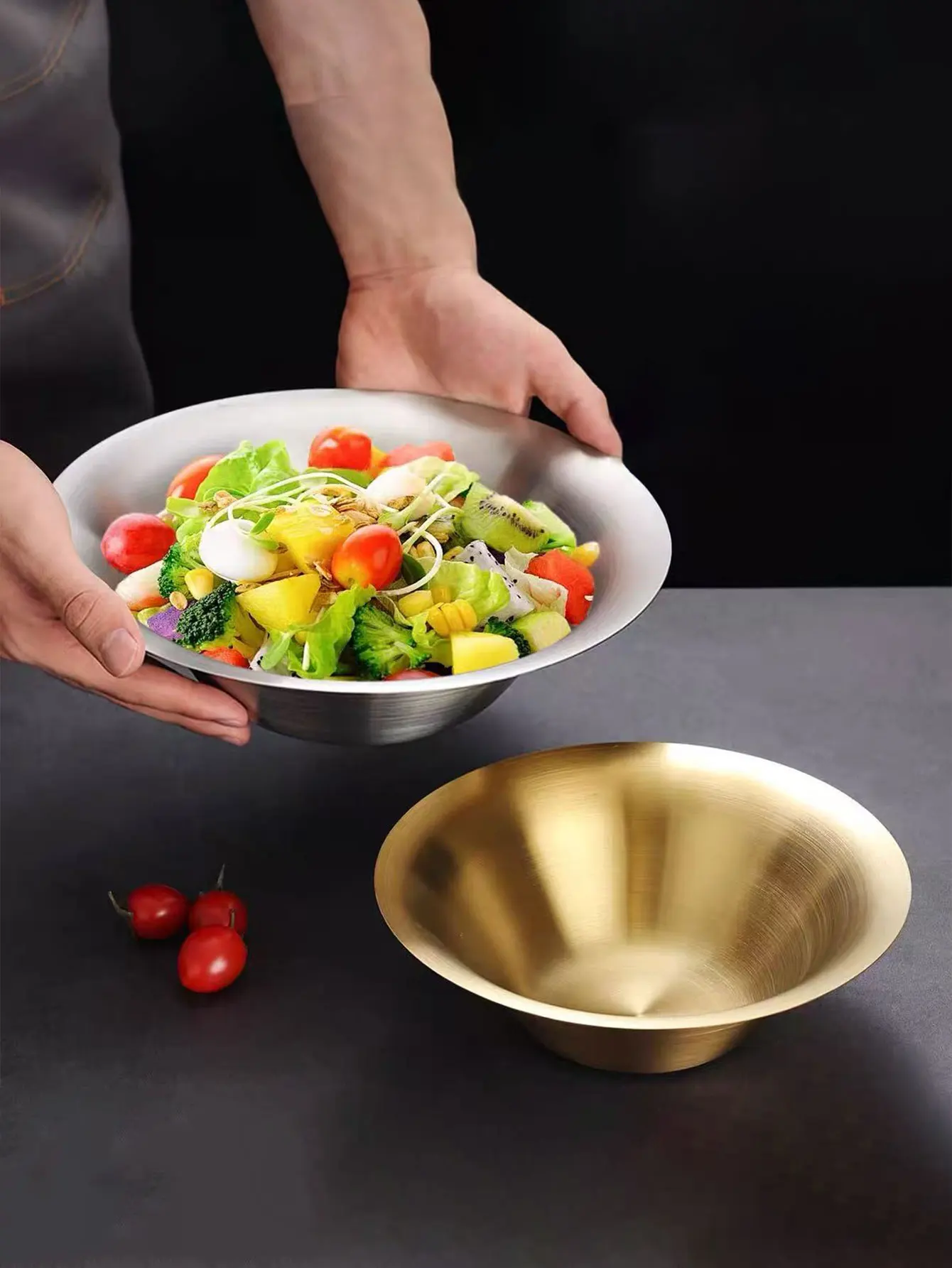 Tazón de ensalada coreano de acero inoxidable con forma de trompeta, tazón para sopa de pescado en conserva, tazón para fideos con caracoles, tazón para fideos fríos, tazón para hot pot picante de restaurante de barbacoa, 1 pieza