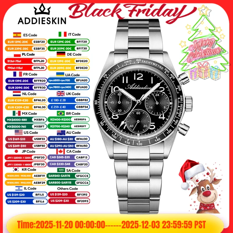 ADDIESDVIE montre chronographe homme VK63 acier inoxydable 316L 10Bar étanche AD2517 bracelet en Nylon BGW9 montre à Quartz Super lumineuse