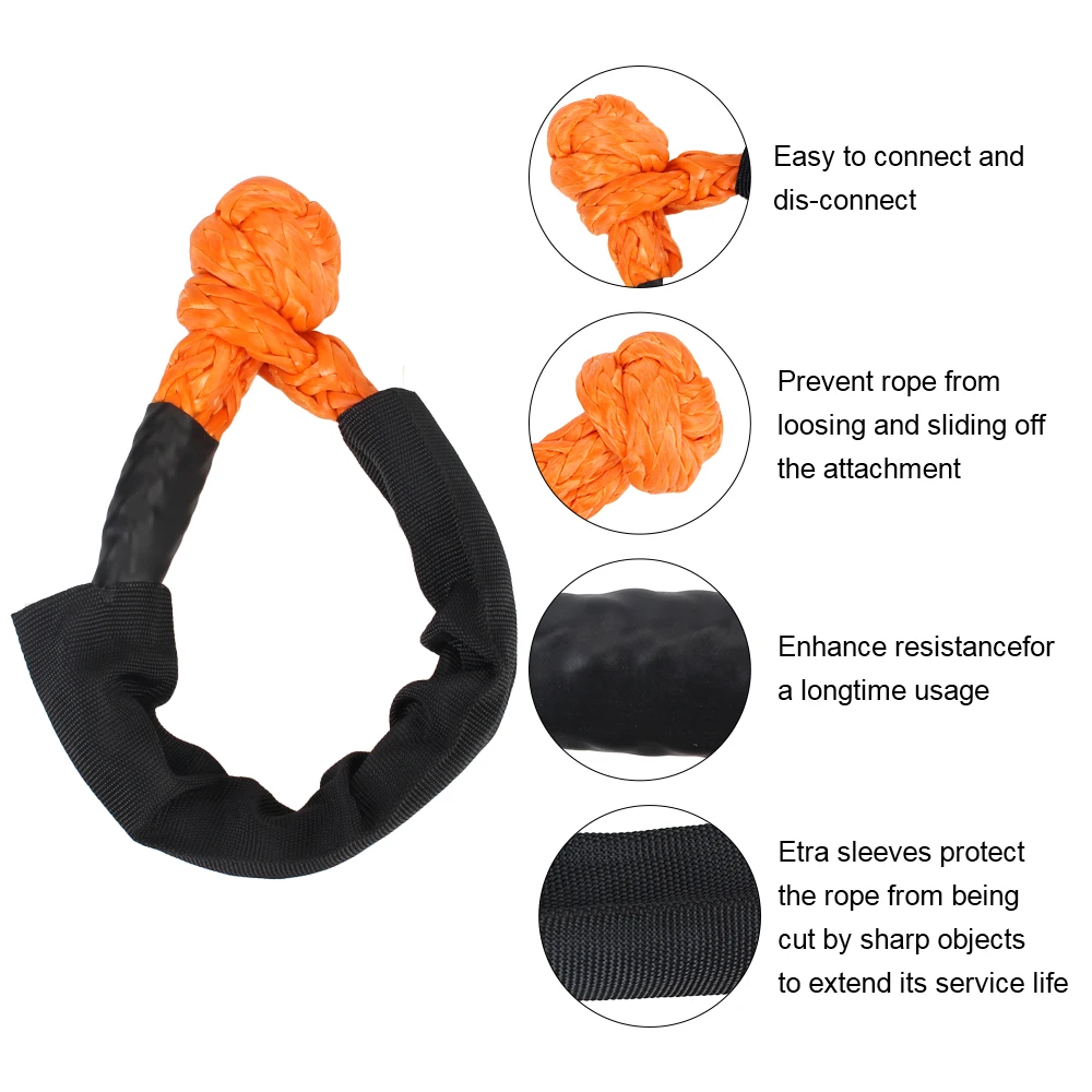 Tow Strap 38000 lbs Off Road Towing Ropes with Protective Sleeve Synthetic Fiber Car Trailer Pull Rope Soft Shackle