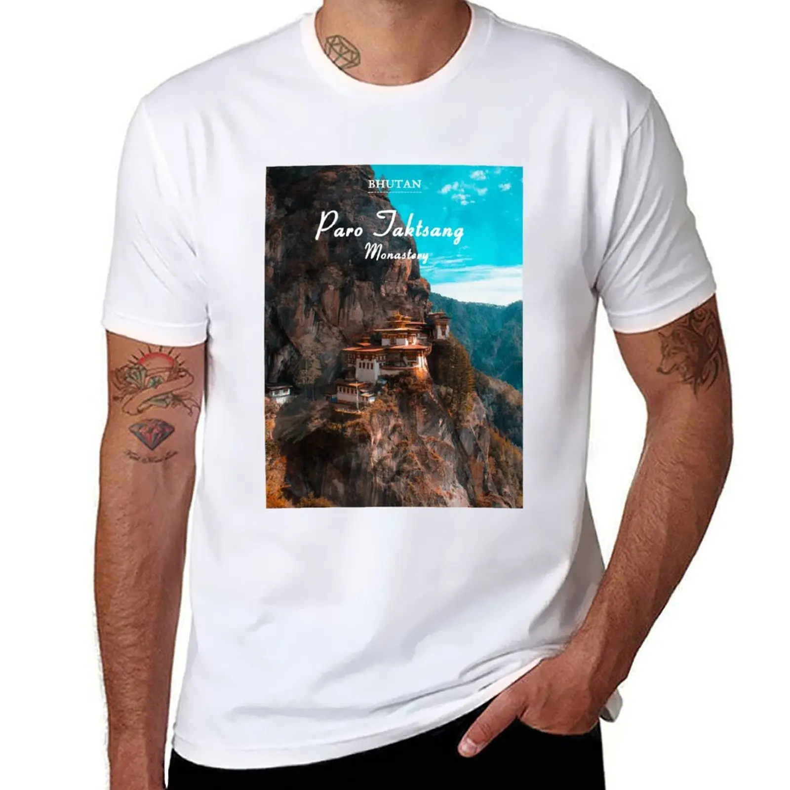 

Monastery man shirts Bhutan Travel cotton man t Paro pack t shirt cotton man Taktsang t T-Shirt designer shirt for