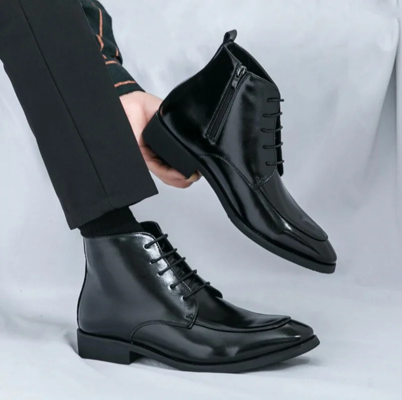 New Luxury British Trend Mens Boots Luxury Quality Leather Autumn Man Business Social Ankle Boots Shoes with Side Zip Size 38-46