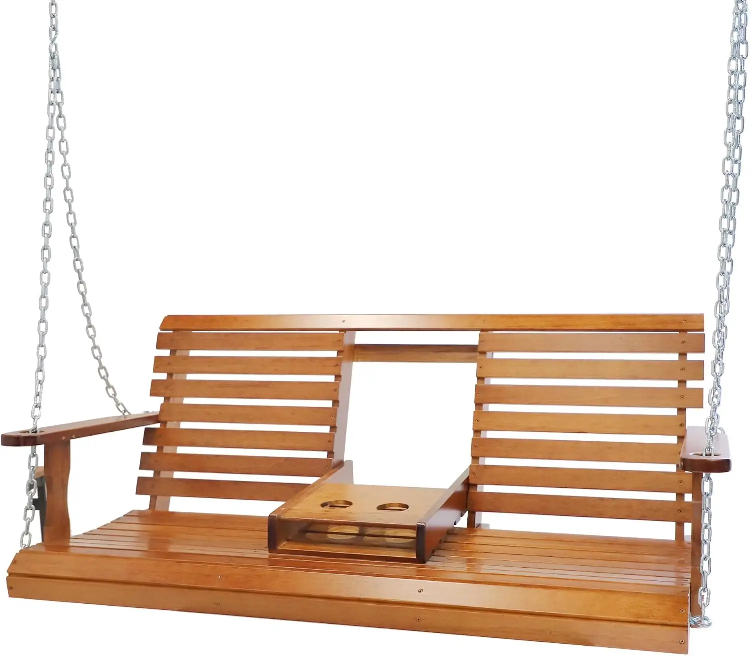 2-Person Heavy-Duty Wooden Porch Swing - Outdoor Hanging Patio Swing Bench - Ideal For Relaxing In Garden, Backyard, Front