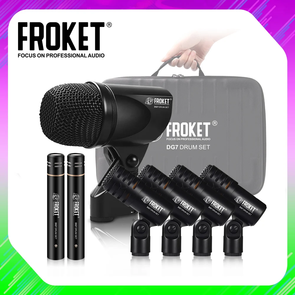 

FROKET DG7 Drum Microphones kit Professional Wired Cardioid Tom Snare Evolution Series With Clip Arm Mount High quality