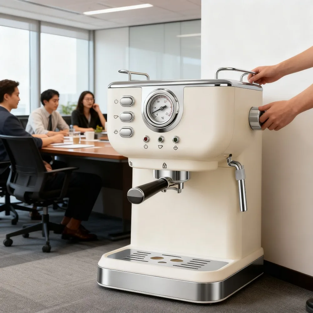 1 قطعة ماكينة صنع الاسبريسو بالضغط المحمولة شبه الأوتوماتيكية ماكينة القهوة للاستخدام المنزلي والمكتب مع وظيفة مزبد الحليب بالبخار