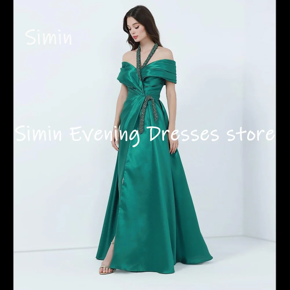 

Simin Satin A-line Halter Sequins Populer Ruffle Formal Prom Gown Floor-length Evening Elegant Party dresses for women 2023