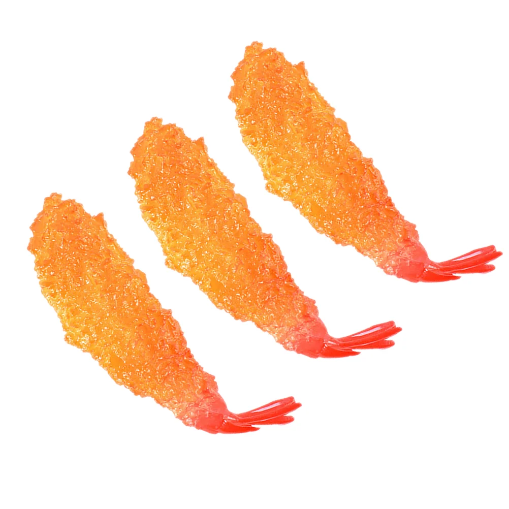 

3 Pcs Fake Food Shrimp Model Restaurant Prop Japanese Kitchen Decor Artificial Tempuras Orange Lifelike Kids Plaything