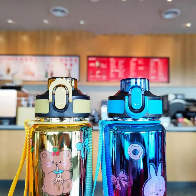 Gradient Water Bottle For Running 35 Oz Motivational Water Bottle With Strap & Straw Leakproof Water Bottle Wide Mouth Portable