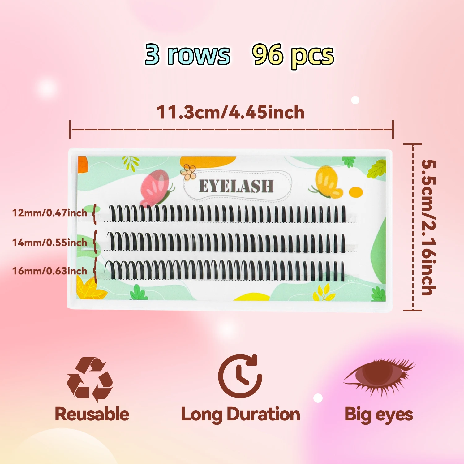 96 قطعة من مجموعات الرموش، عيون كرتونية واحدة، رموش صناعية، نوع خرافي، تطعيم ذاتي، شعر طبيعي مجعد، نمط باربي #3