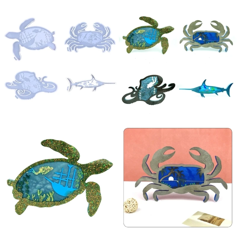 DIY Ocean Animal Crystal Epoxy Resin Mold 3D Tiger Crab Turtle Octopus Wall Hangings Decoration Desktop Ornament Silicone Mold