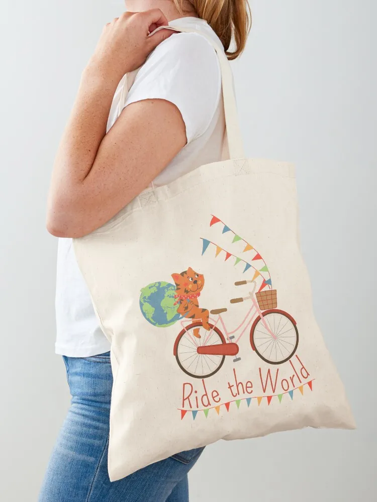 Ride The World with Cat IV Tote Bag canvas tote shopper bag women tote bag university hand