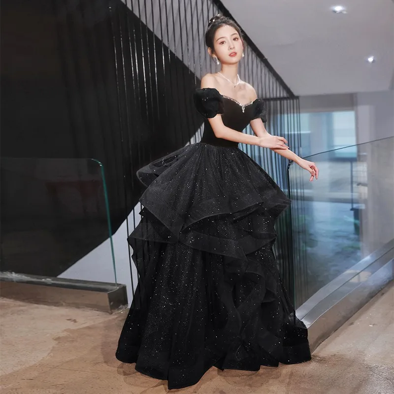 Black Women Evening Dresses Off Shoulder 2023 New Elegant Off The Shoulder Formal Long Prom Ball Gown Robe Celebrity Banquet