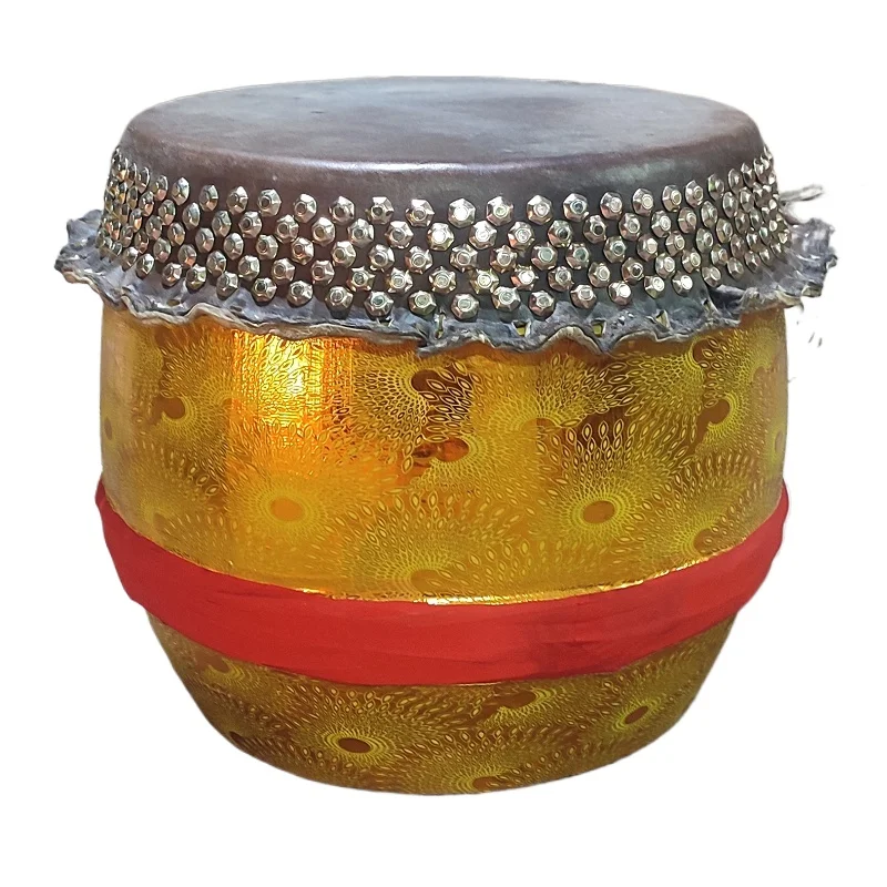 Chinese Folk Lion Dance Drum with National Trend Print, Buffalo Hide Percussion