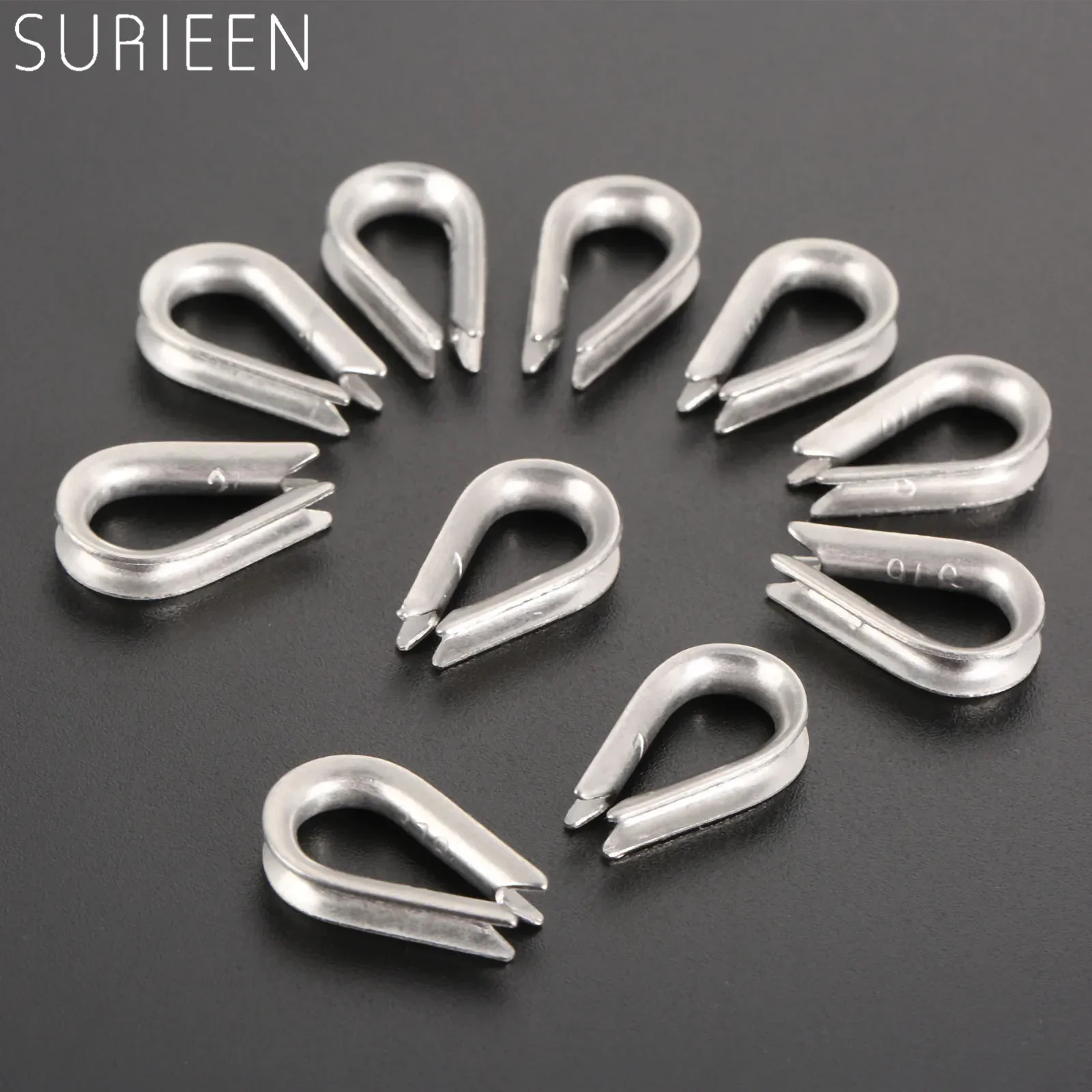 SURIEEN 10Pcs/Lot 2mm M2 Wire Rope Cable Thimbles Clamps Marine 316 Stainless Steel Yacht Boat Sleeve Clip Fittings Cable Crimps