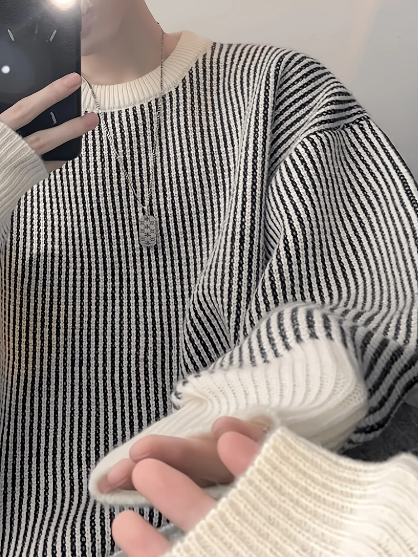 LVLAEA Pullover lavorato a maglia a righe intrecciate autunno inverno, girocollo a maniche lunghe da uomo, top streetwear allentato casual stile pigro