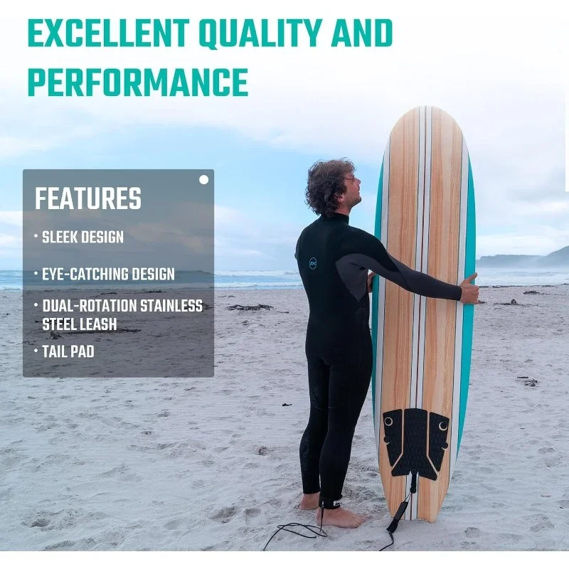 The 7-foot soft-top foam beginner surfboard is lightweight and durable in modern design for all levels of surfers