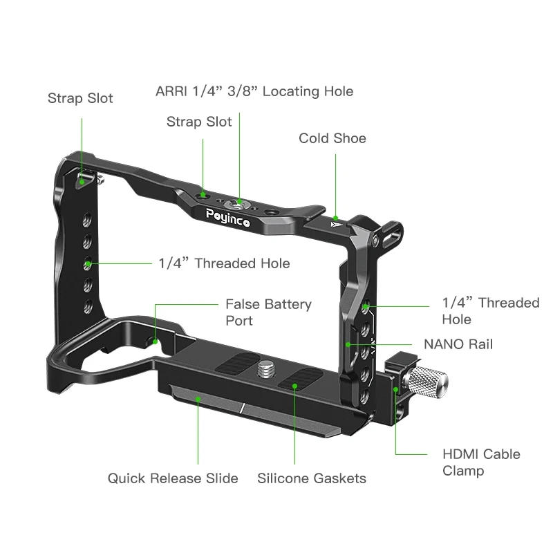 Poyinco JN-097 A6700 Cage for Sony Alpha 6700 Built-in Quick Release Plate for Arca with Cable Clamp for HDMI Accessories