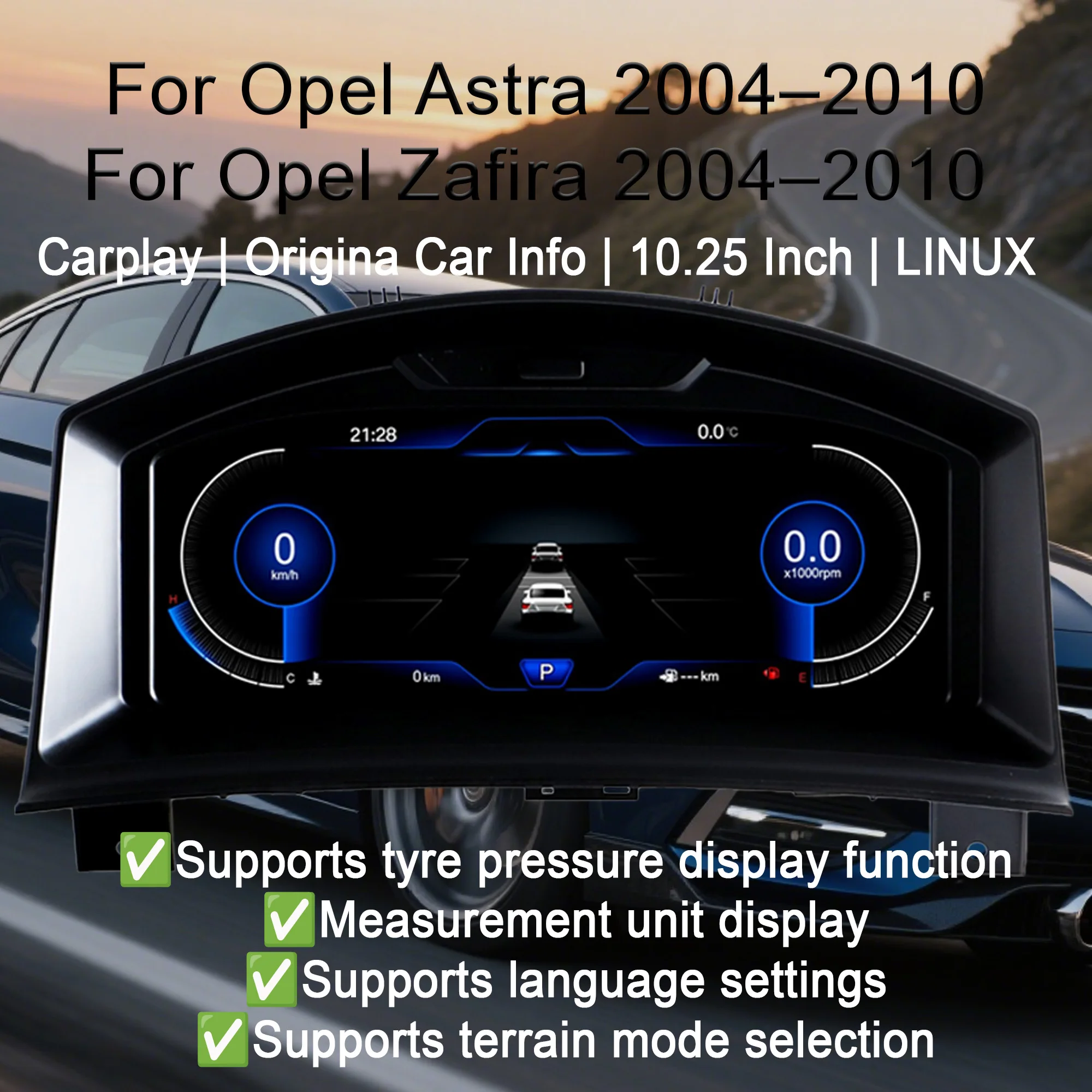 

Цифровая приборная панель для Opel Astra 2004-2010, для спидометра Opel Zafira, приборной панели, 10,25-дюймовый виртуальный кабина HD с ЖК-дисплеем CarPlay