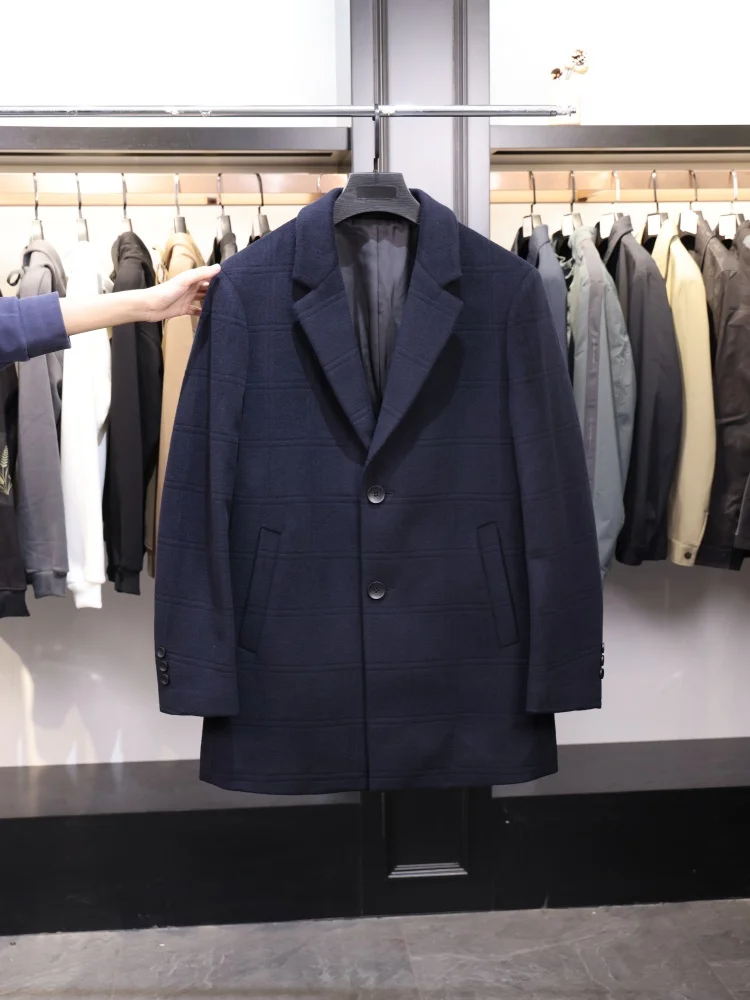 

Double-Sided Woolen Men's Coat with Camere Plaid Design Faionable Busin Casual Sle Stand Fit Youth Faion Urban