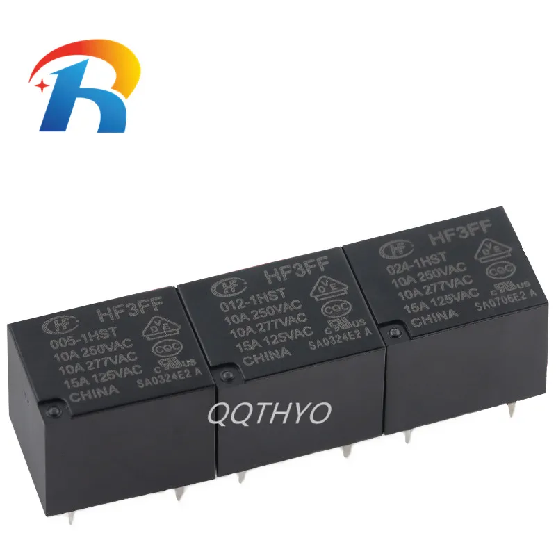 Free Shipping 100Pcs Power Relay HF3FF 5V 12V 24V -1HST HF3FF-005-1HST HF3FF-012-1HST HF3FF-024-1HST 4Pin 10A 250VAC relay