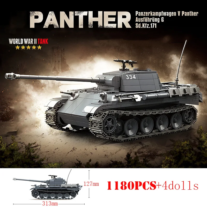 Military World War II German Weapons Tiger I Heavy Panther Medium Tank Building Blocks WW2 Army Solider Bricks Kids Toys Gifts
