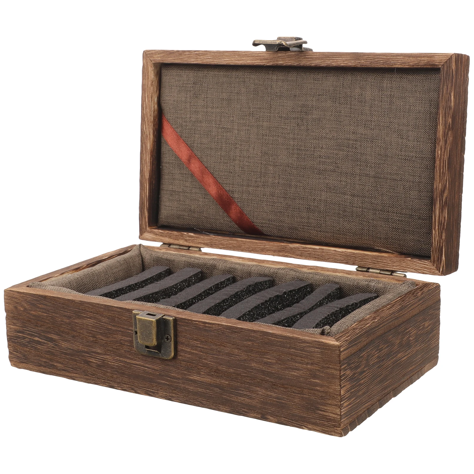 

Carbonized Paulownia Wood Seal Box 7 Compartments Storage Case for Stamps Inkpad Wooden Holder Jewelry Display Tool