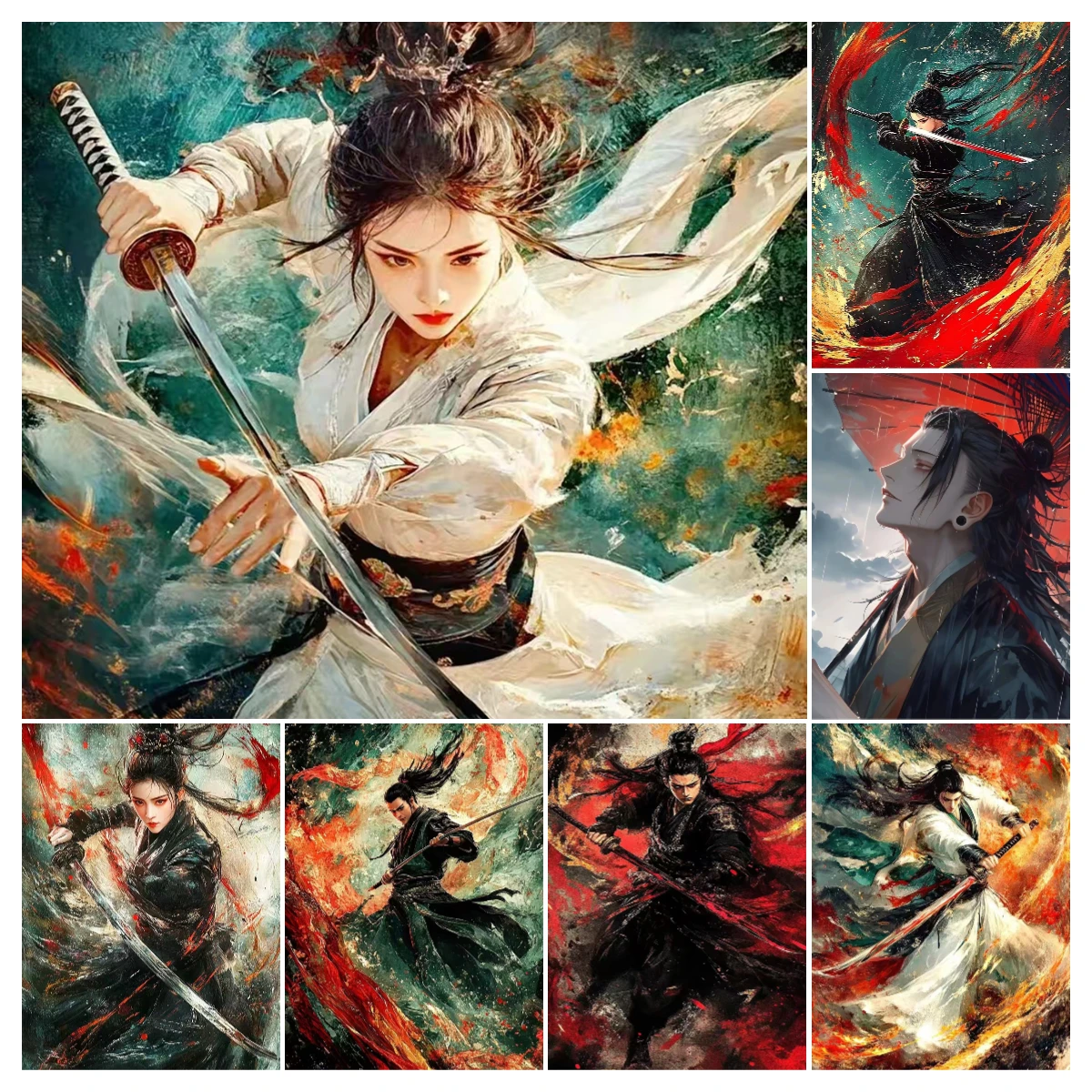 Ancient Chinese Swordsman Canvas Wall Art, Kung Fu Canvas Poster, Cartoon Anime Prints For Living Room Home Decor Frameless