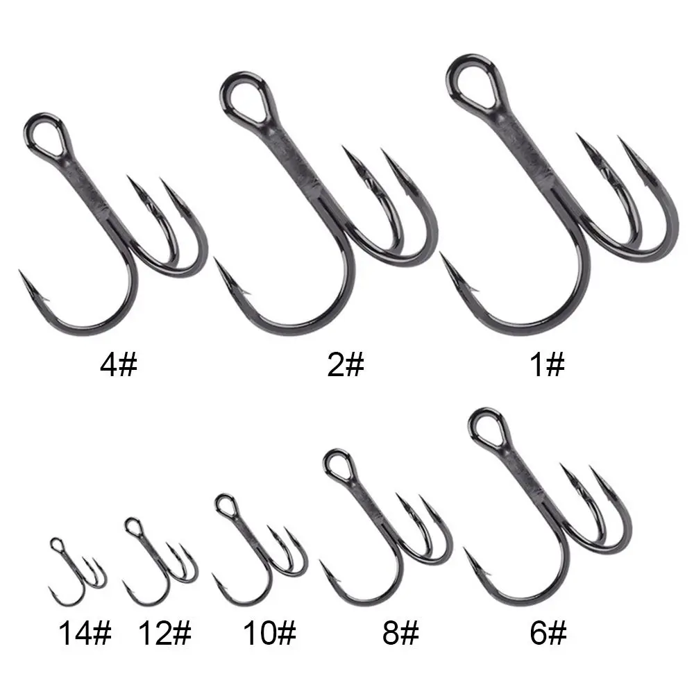 50Pcs Black Nickel  Super Sharp Fishhooks Treble Fishing Hooks  High Carbon Steel Matte Tin Hooks Fishing Tackle