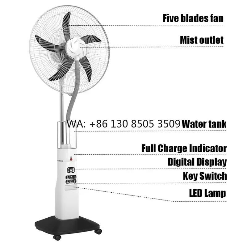 

Factory Price Hot Selling 16/18 Inch Rechargeable Standing Misting Fan with Water Portable Solar Fan