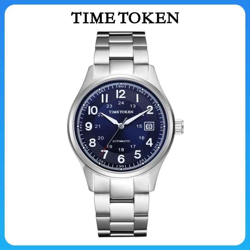 TIME TOKEN Men's Automatic Mechanical Watch Luxurious Sapphire Glass Luminous Hands 50m Water Resistance 316 Stainless Steel