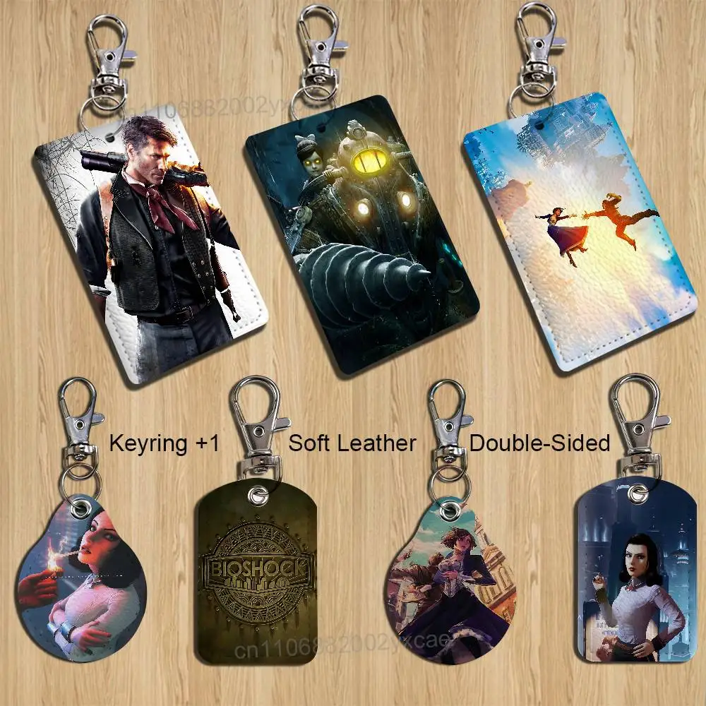 

Elizabeth Booker BioShock 4 Rectangle ID Card Case Keychain Access Card Bag Key Tag Ring Leather Card Holder Key Ring Access