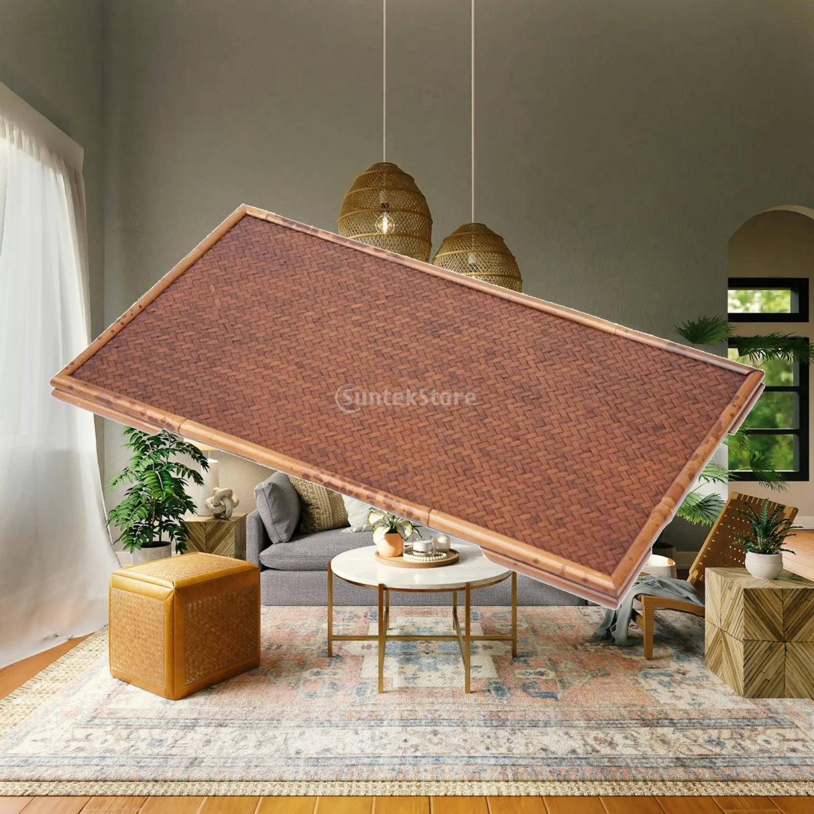 Eco Friendly Bamboo Serving Tray with Low Profile Design for Teaware Storage and Decorative Table Center
