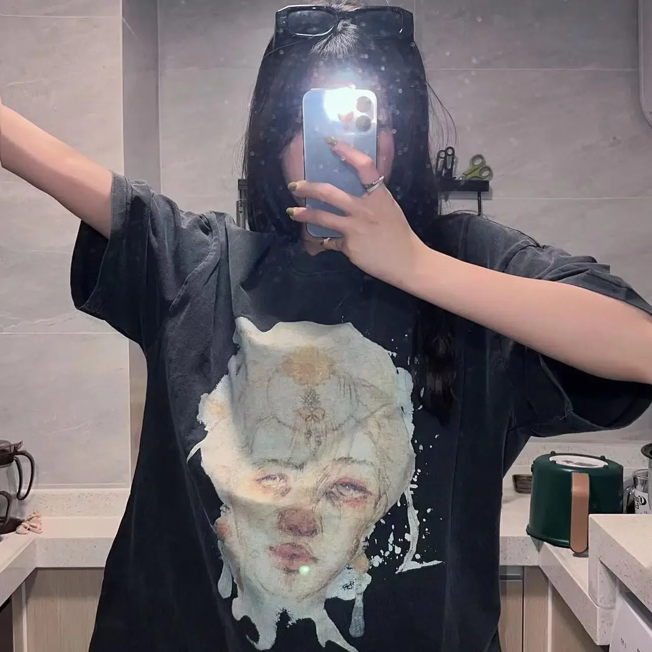 GALLERY DEPT GD FOG High Street Vintage Old Statue Print Loose Crew Neck Short Sleeve T-Shirt