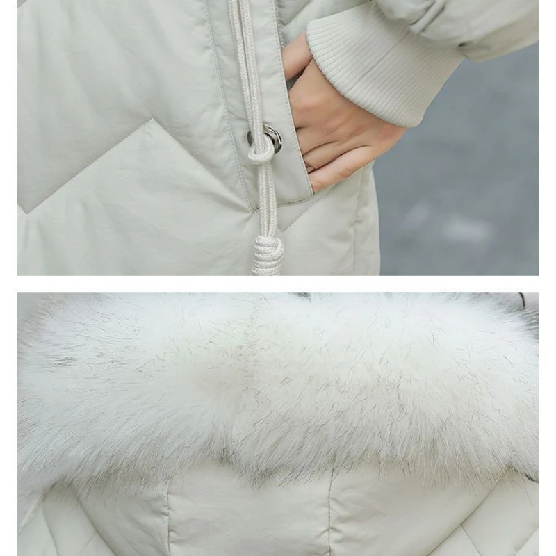 2023 New Women Down Cotton Coat Winter Jacket Female Medium Style Parkas Loose Thicken Outwear  Big Fur Collar Overcoat