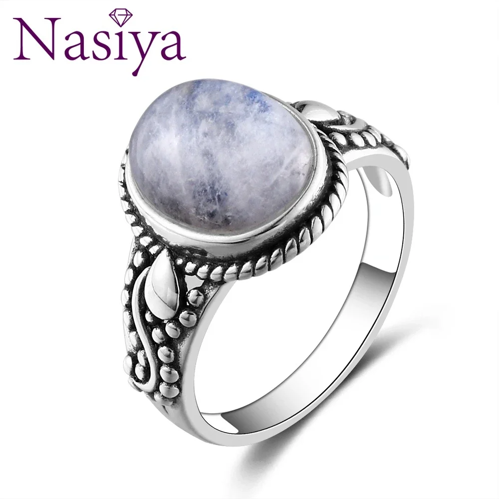 

New Fashion Oval Natural Moonstones Rings For Men Women Silver Color Trendy Jewelry Wholesale Dropshiping Gifts