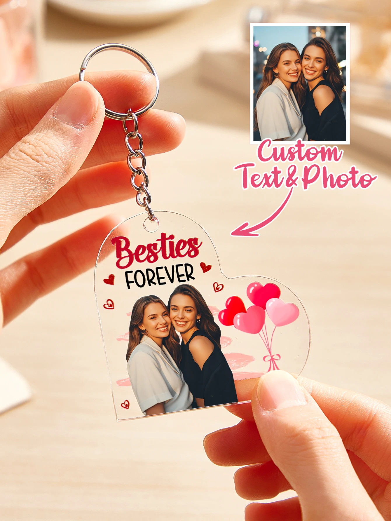 Custom Photo Keychain Personalized Heart Acrylic Keyring Couples Best Friends Gift Anniversary Birthday Christmas Present