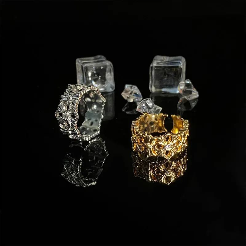 

MDL Moissa!ite Style Italian Hand Brushed Court Style Two Tone Gold Crafted Blatty Ring Women French Vintage