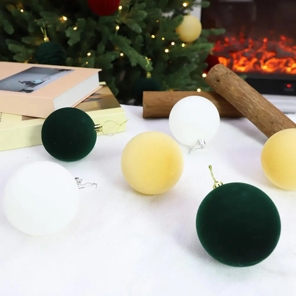 

Christmas Ball Decorations Retro Christmas Decor Shatterproof Flocked Christmas Balls Set for Tree Mantel Decor Velvet for Door