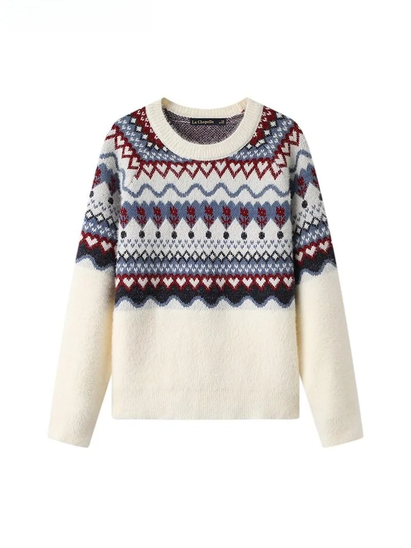 

La ChapelleAutumnWinter Fair Isle Lazy Knitted Sweater Women's Outerwear Top round Ne Long Sve Faionable Commute Sle...