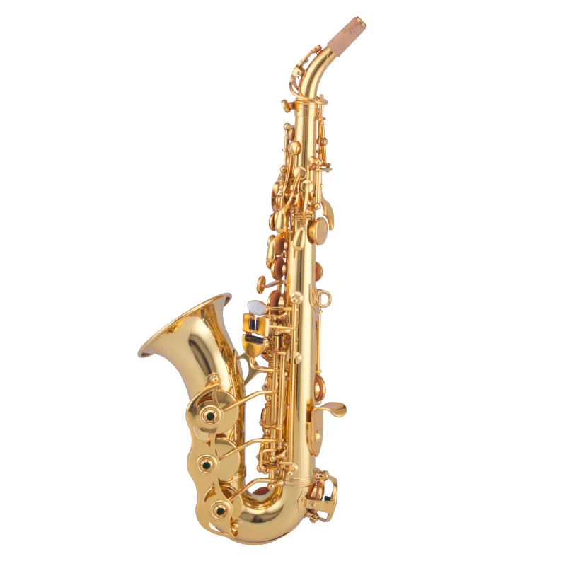 Taishan Curved Soprano Saxophone Gold Lacquer Bb Tone Woodwind Instrument Good For Beginners