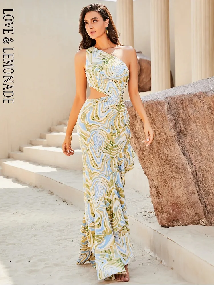 New Sexy Green Off-The-Shoulder Cut-Out Slit Swirl Panel Ruffled Reflective Satin Party Maxi Dress