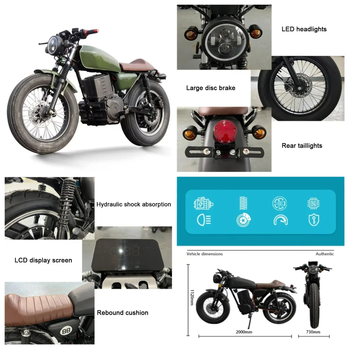 

Strovan Super Power 2000w Cafe Racer Motorbike Super Long Range Electric Bike Retro Electric Motorcycle