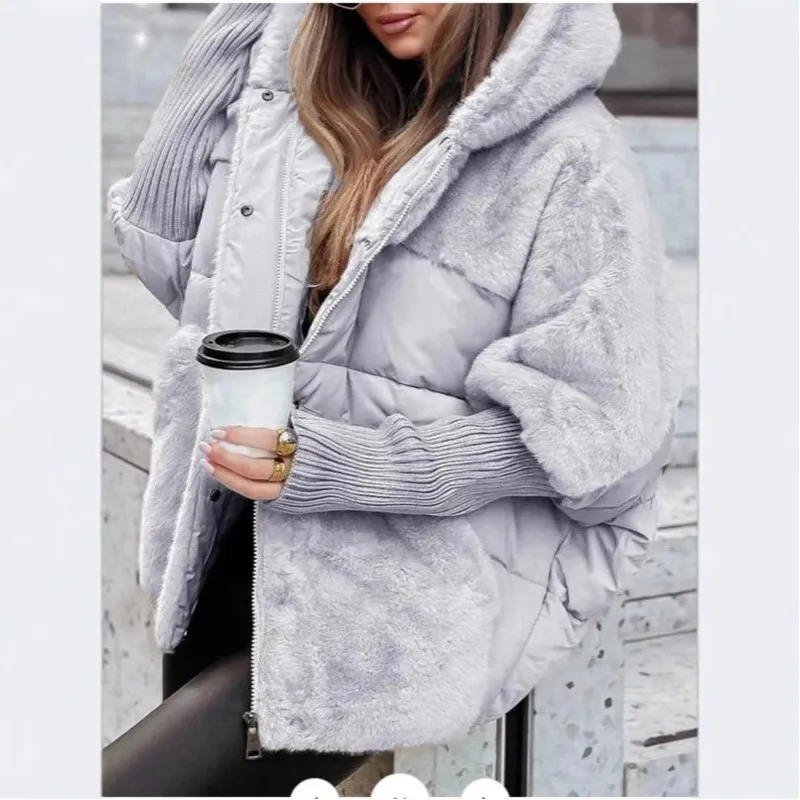 Comfort Chic Women Hooded Outerwear 2025 Winter Patchwork Warm Cotton Coat 2025 New Padded Jacket Cardigan Oversize Parka Coat