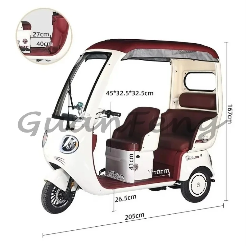 60V 3-Seater Open-Body Electric Tricycle,   3-Wheel Vehicle, Dual-Purpose for Household Passenger & Cargo
